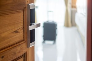 Digital door handle or Electronics knob for room security, wooden door opening with luggage